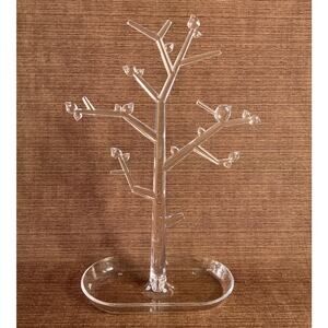 mDesign Plastic Jewelry Tree with Birds – Clear Organizer Stand with Tray